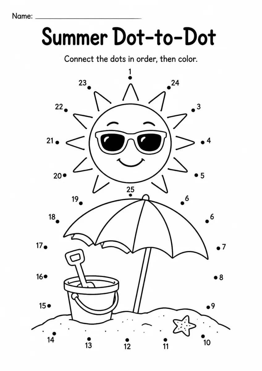 Summer dot-to-dot worksheet for Grade 2