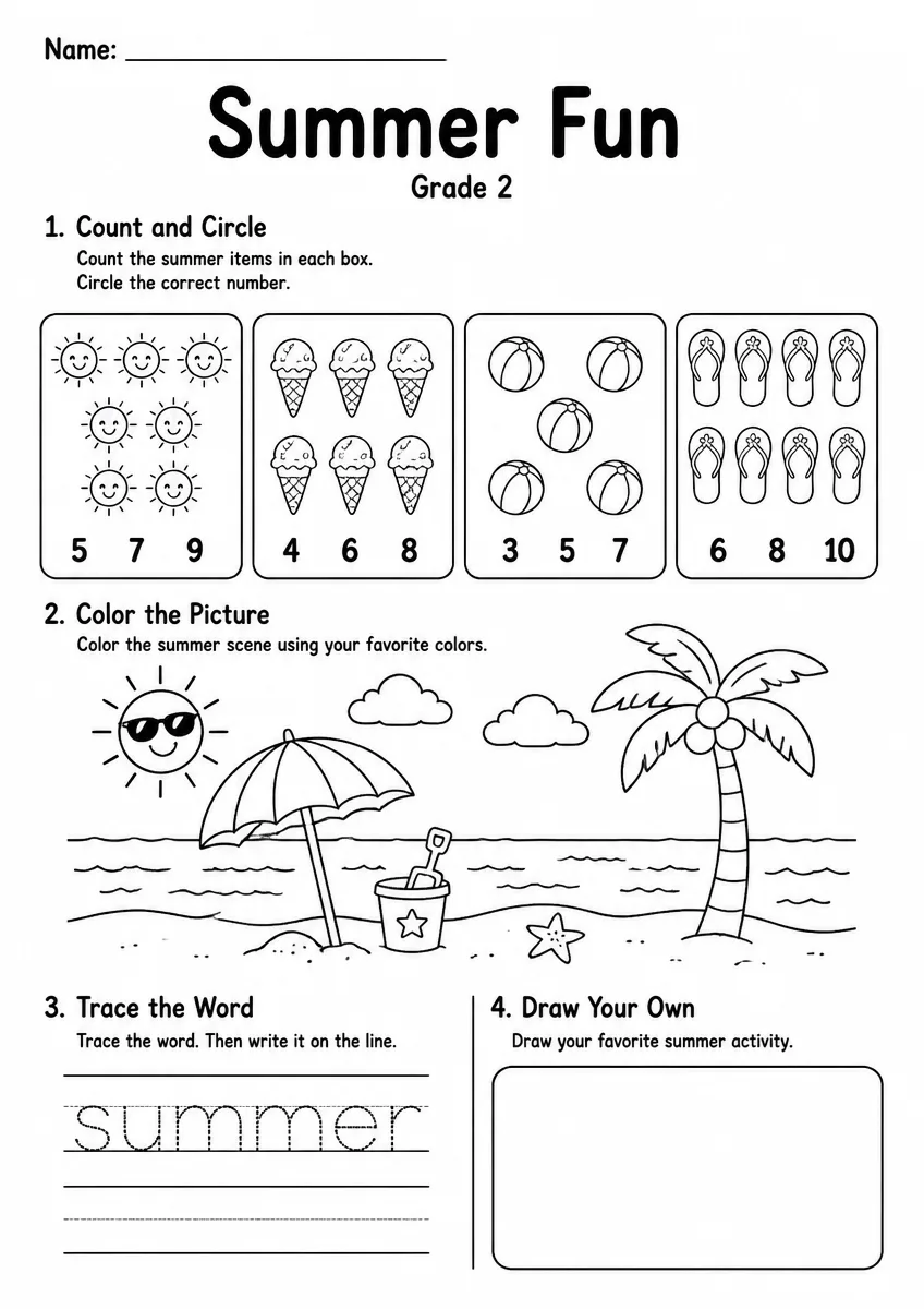 Summer Worksheet — Grade 2