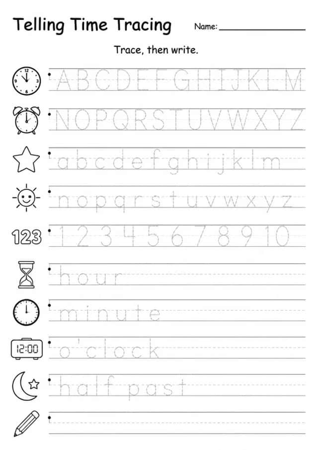 Telling Time Tracing — Kindergarten