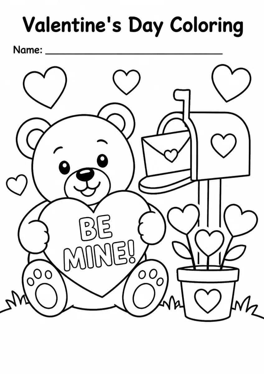 Valentine's Day coloring pages worksheet for Grade 1