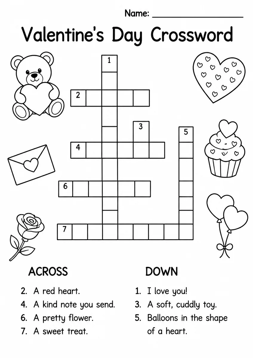 Valentine's Day Crossword — Grade 1