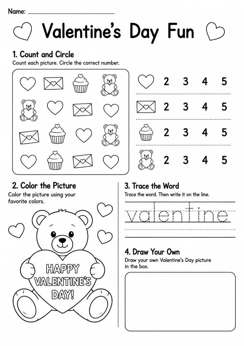 Valentine's Day Worksheet — Grade 1