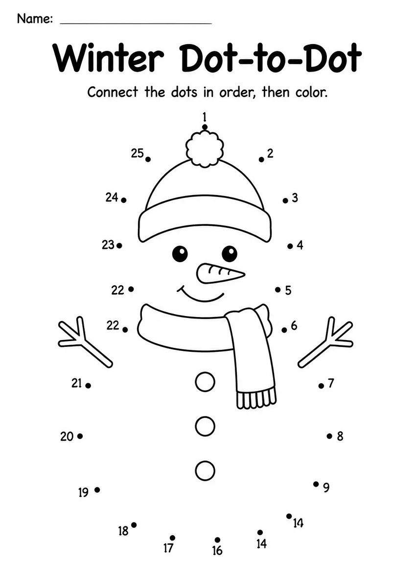 Winter dot-to-dot worksheet for Grade 2