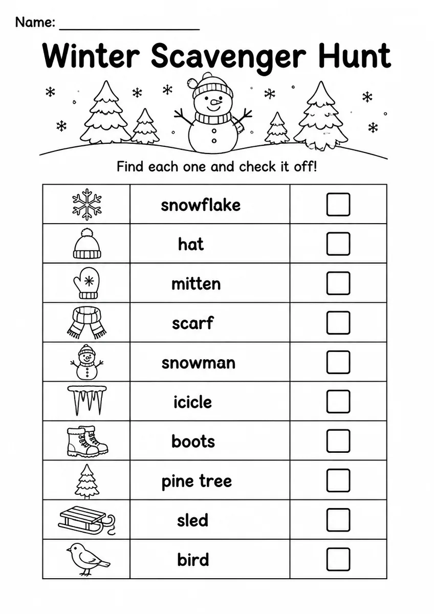 Winter Scavenger Hunt — Grade 1