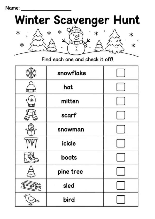 Winter Scavenger Hunt — Grade 1
