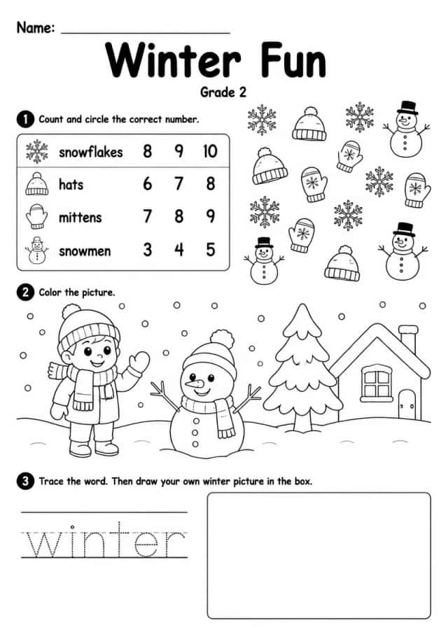 Winter Worksheet — Grade 2