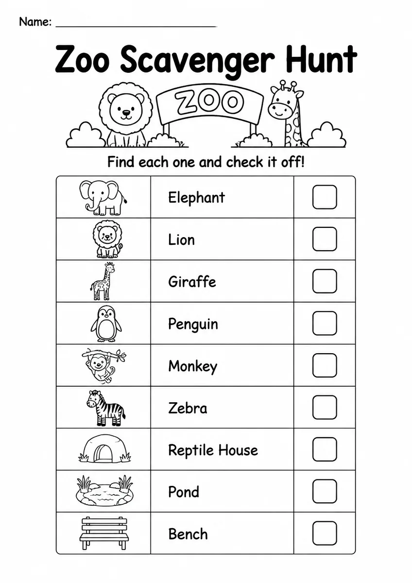 Zoo Scavenger Hunt — Grade 2