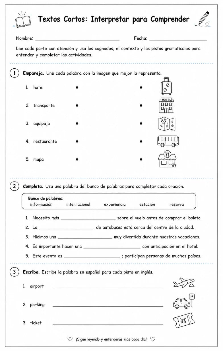 Usar cognados, contexto y pistas gramaticales para interpretar textos desconocidos.