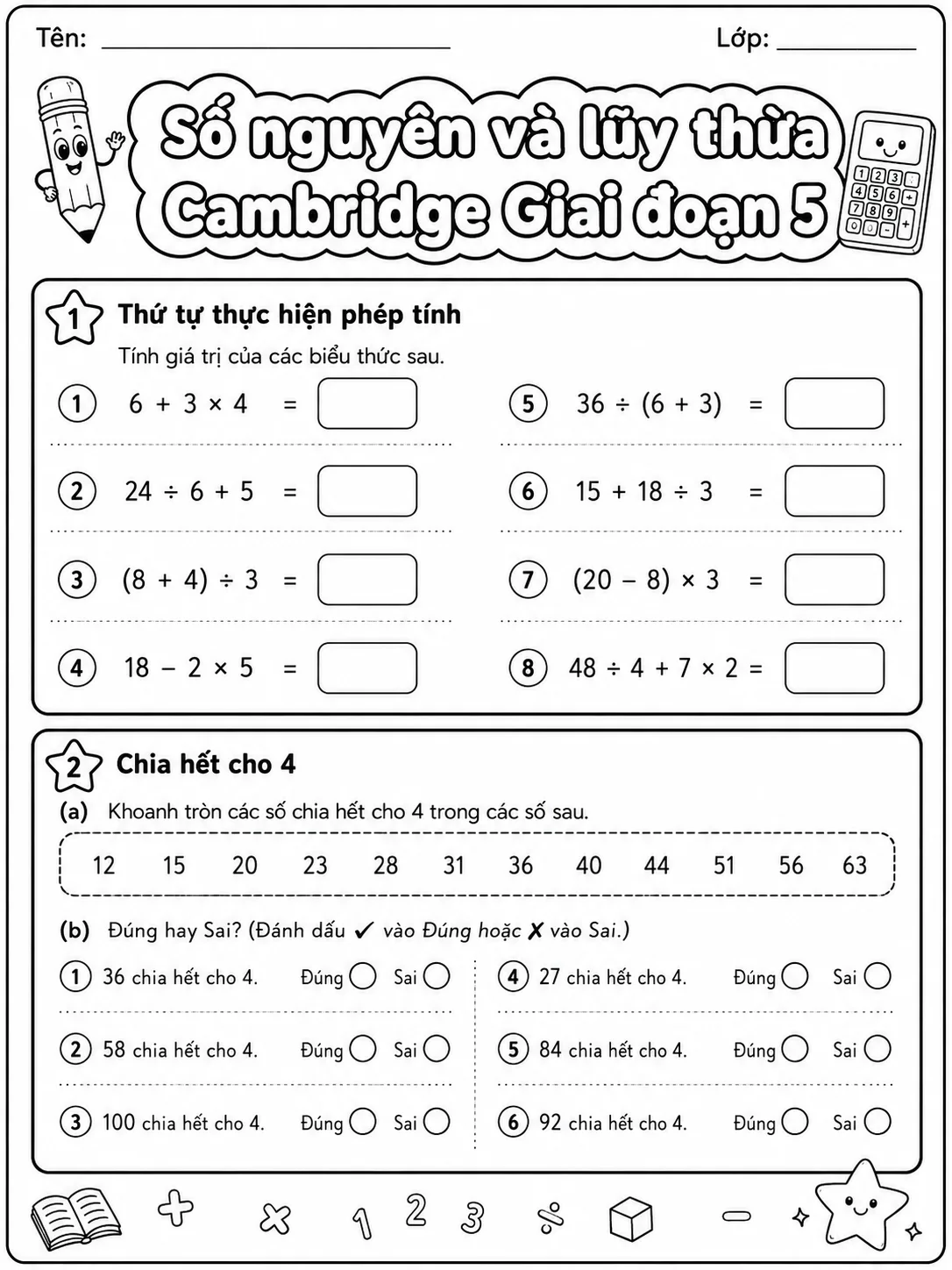 Giá trị vị trí Cambridge Giai đoạn 5 - Gói bài tập 09 trang 3 bản xem trước bài tập Toán Cambridge tiếng Việt