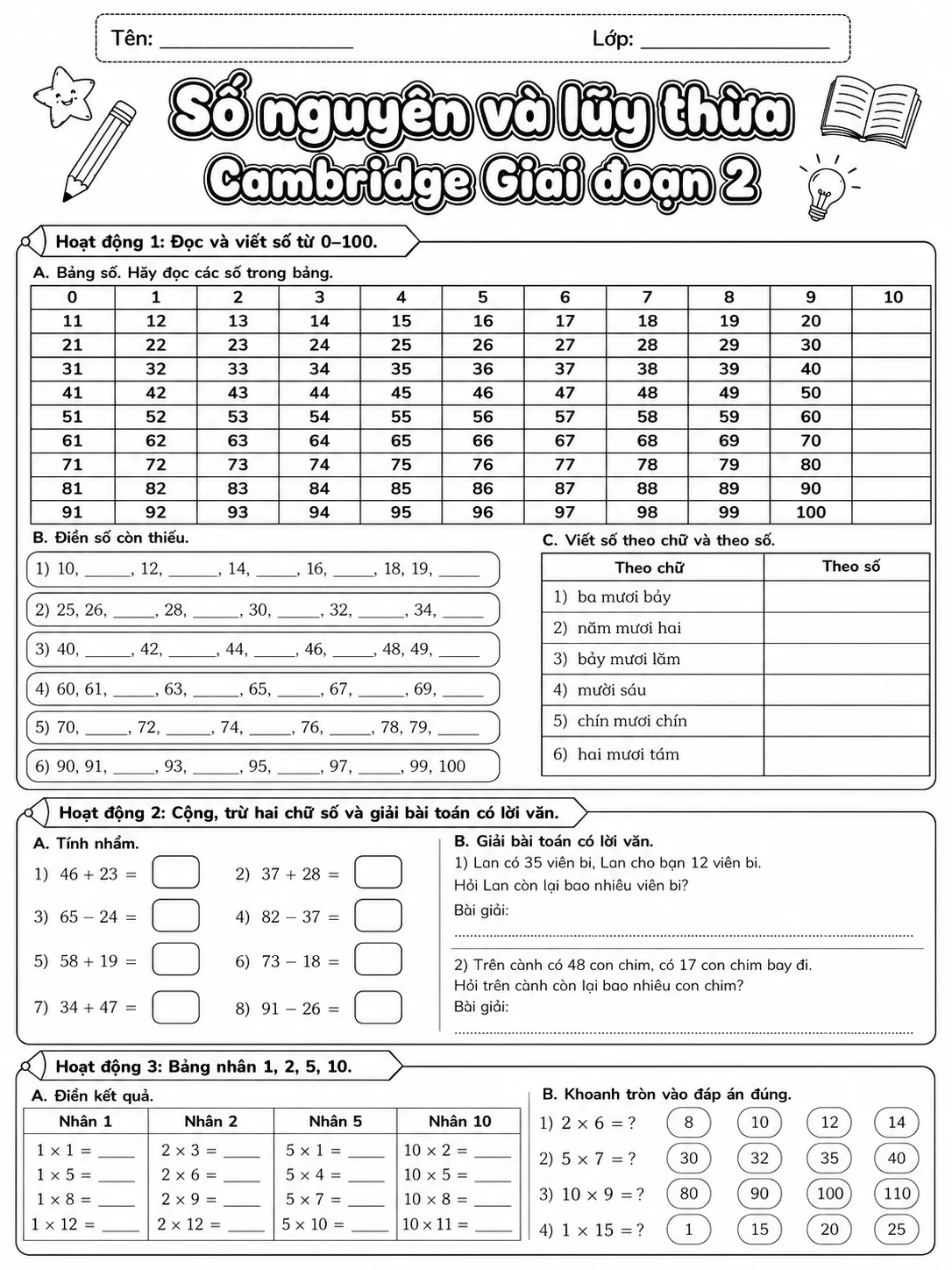 Phân số Cambridge Giai đoạn 2 - Gói bài tập 45 trang 6 bản xem trước bài tập Toán Cambridge tiếng Việt