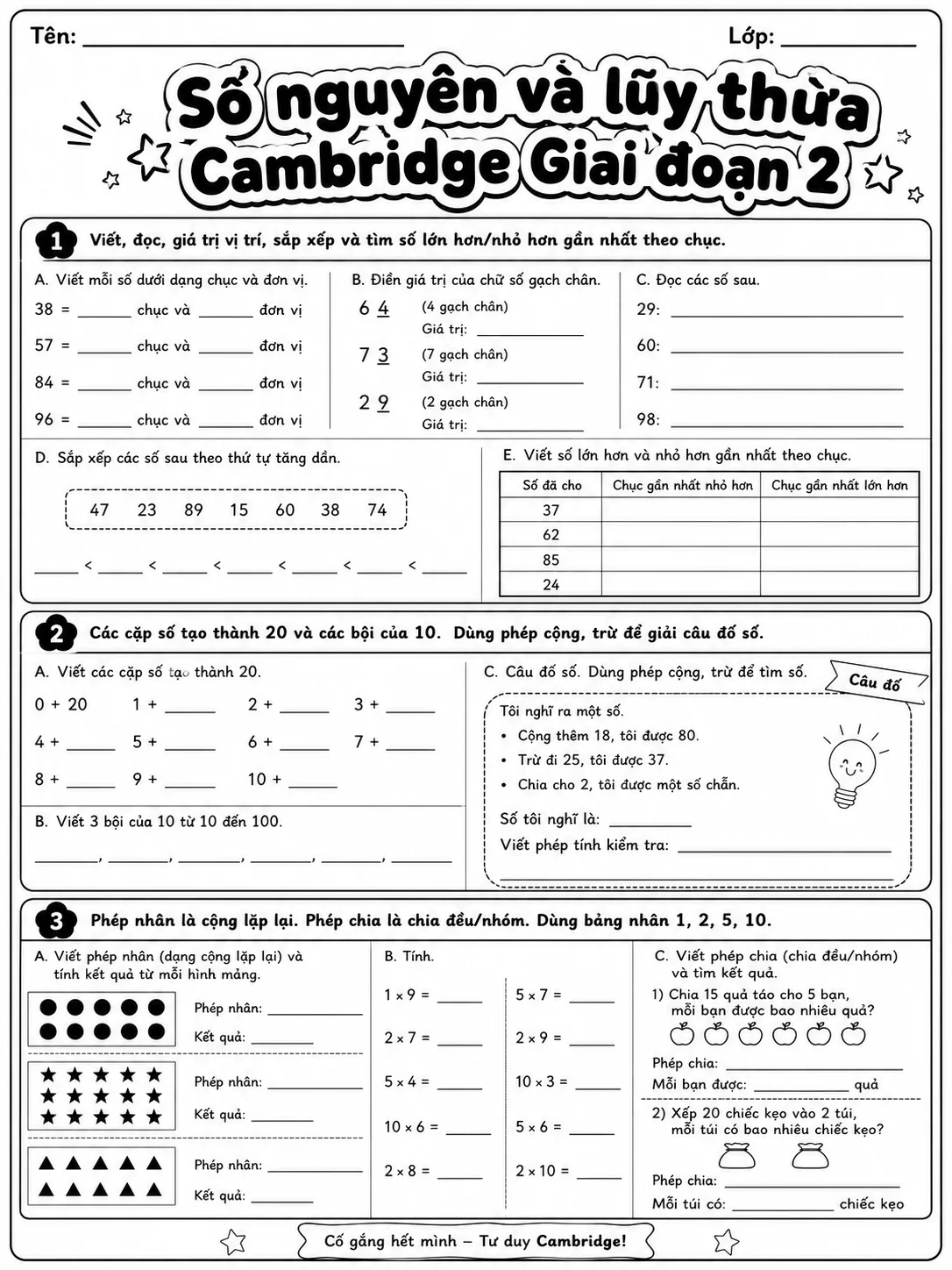 Phân số Cambridge Giai đoạn 2 - Gói bài tập 45 trang 8 bản xem trước bài tập Toán Cambridge tiếng Việt