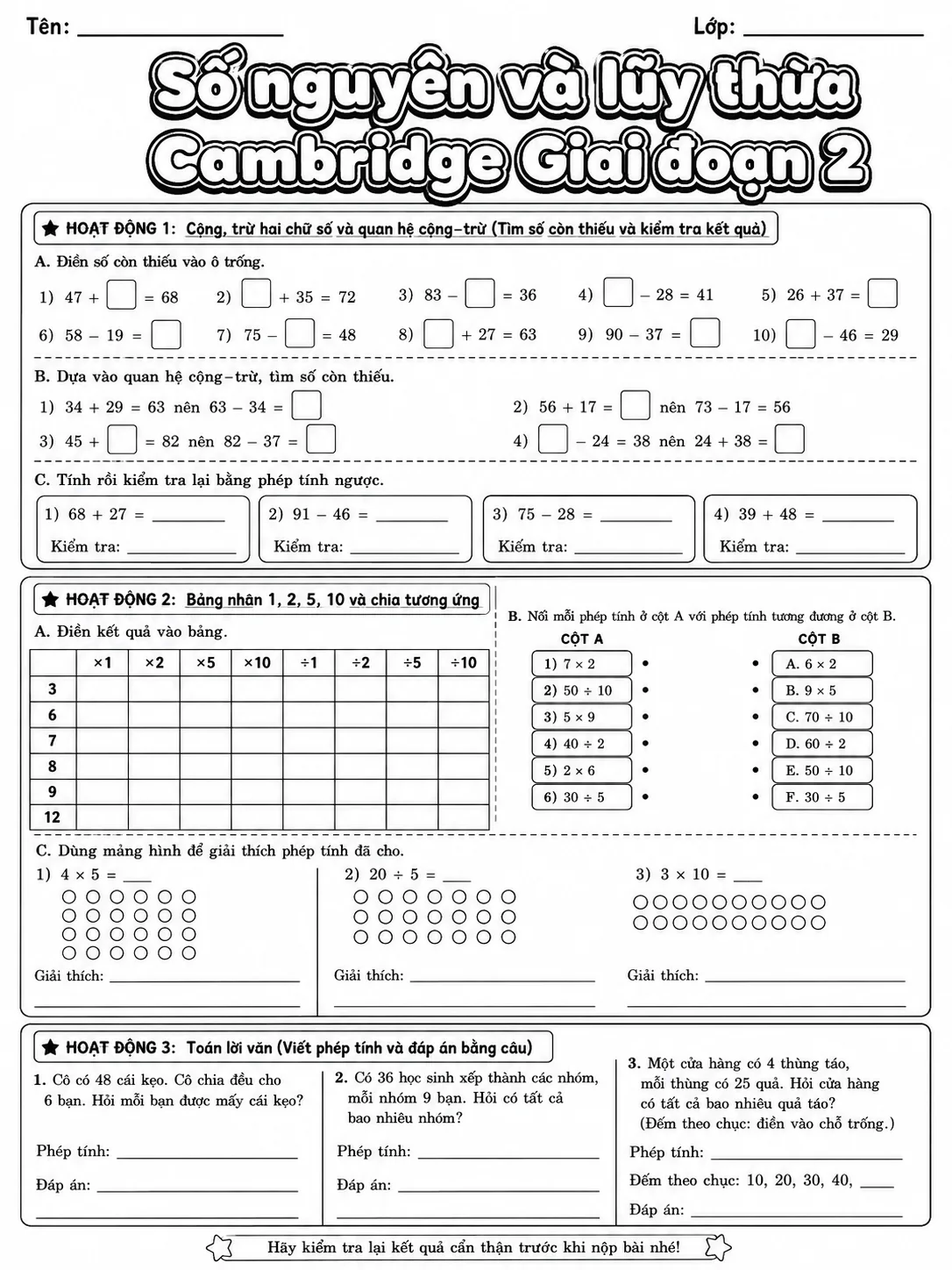 Phân số Cambridge Giai đoạn 2 - Gói bài tập 45 trang 9 bản xem trước bài tập Toán Cambridge tiếng Việt