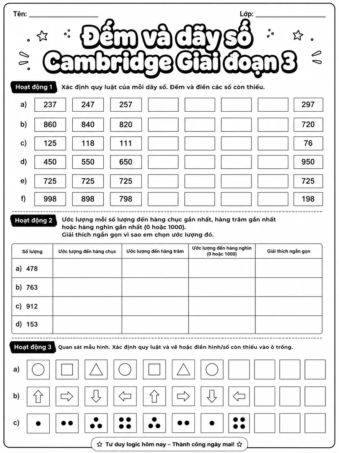 Phân số Cambridge Giai đoạn 3 - Gói bài tập 24 trang 7 bản xem trước bài tập Toán Cambridge tiếng Việt