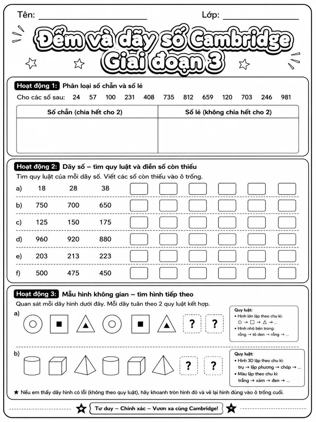Phân số Cambridge Giai đoạn 3 - Gói bài tập 24 trang 8 bản xem trước bài tập Toán Cambridge tiếng Việt