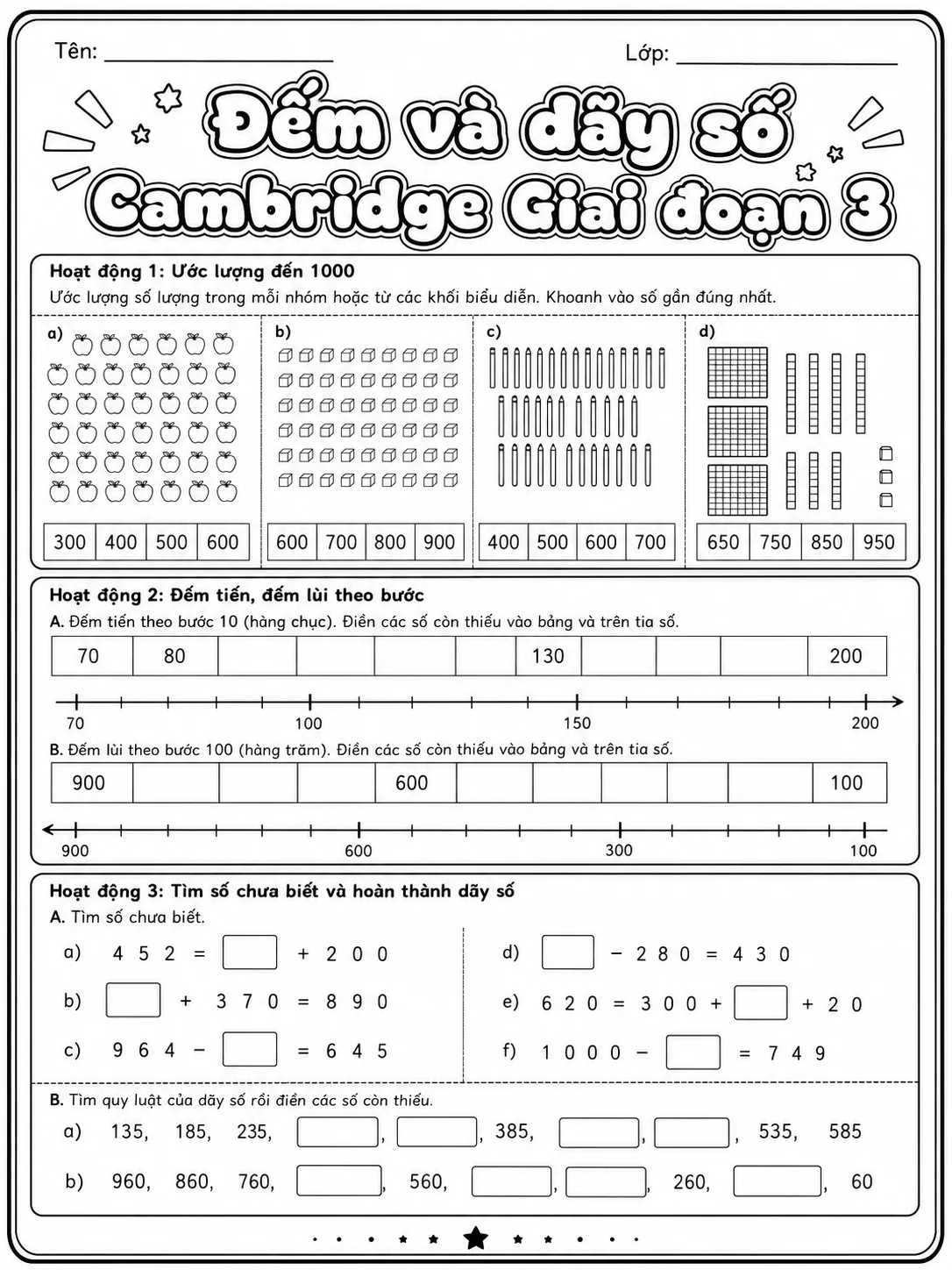 Phân số Cambridge Giai đoạn 3 - Gói bài tập 24 trang 9 bản xem trước bài tập Toán Cambridge tiếng Việt
