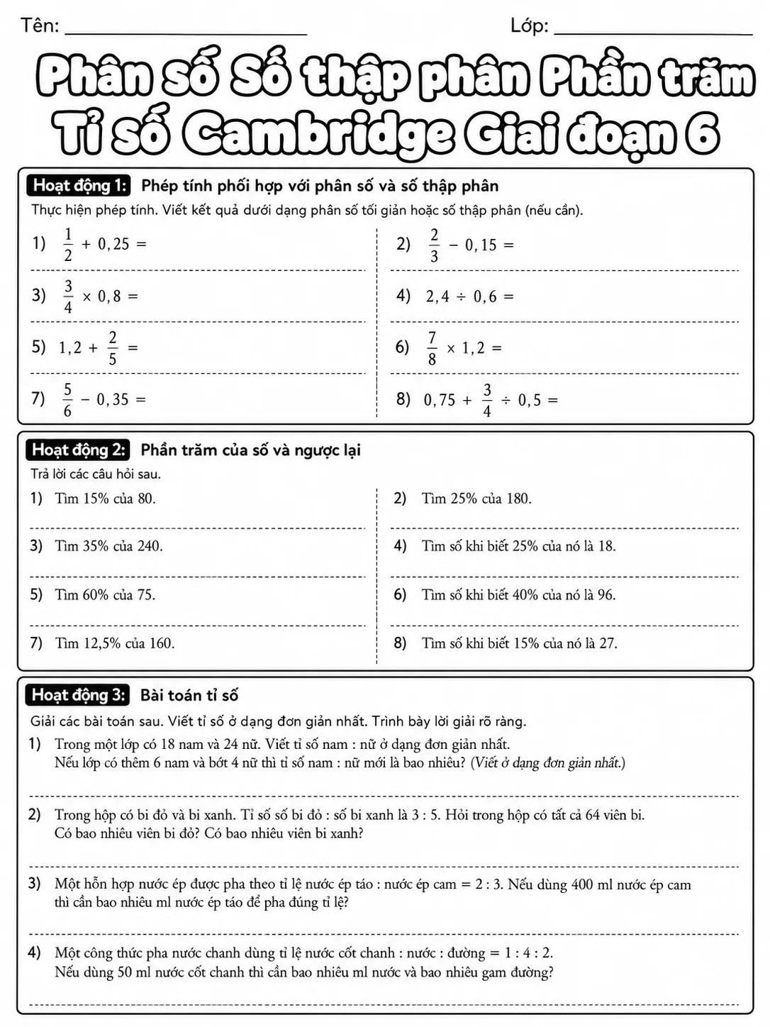 Phần trăm Cambridge Giai đoạn 1 - Gói bài tập 41 trang 8 bản xem trước bài tập Toán Cambridge tiếng Việt