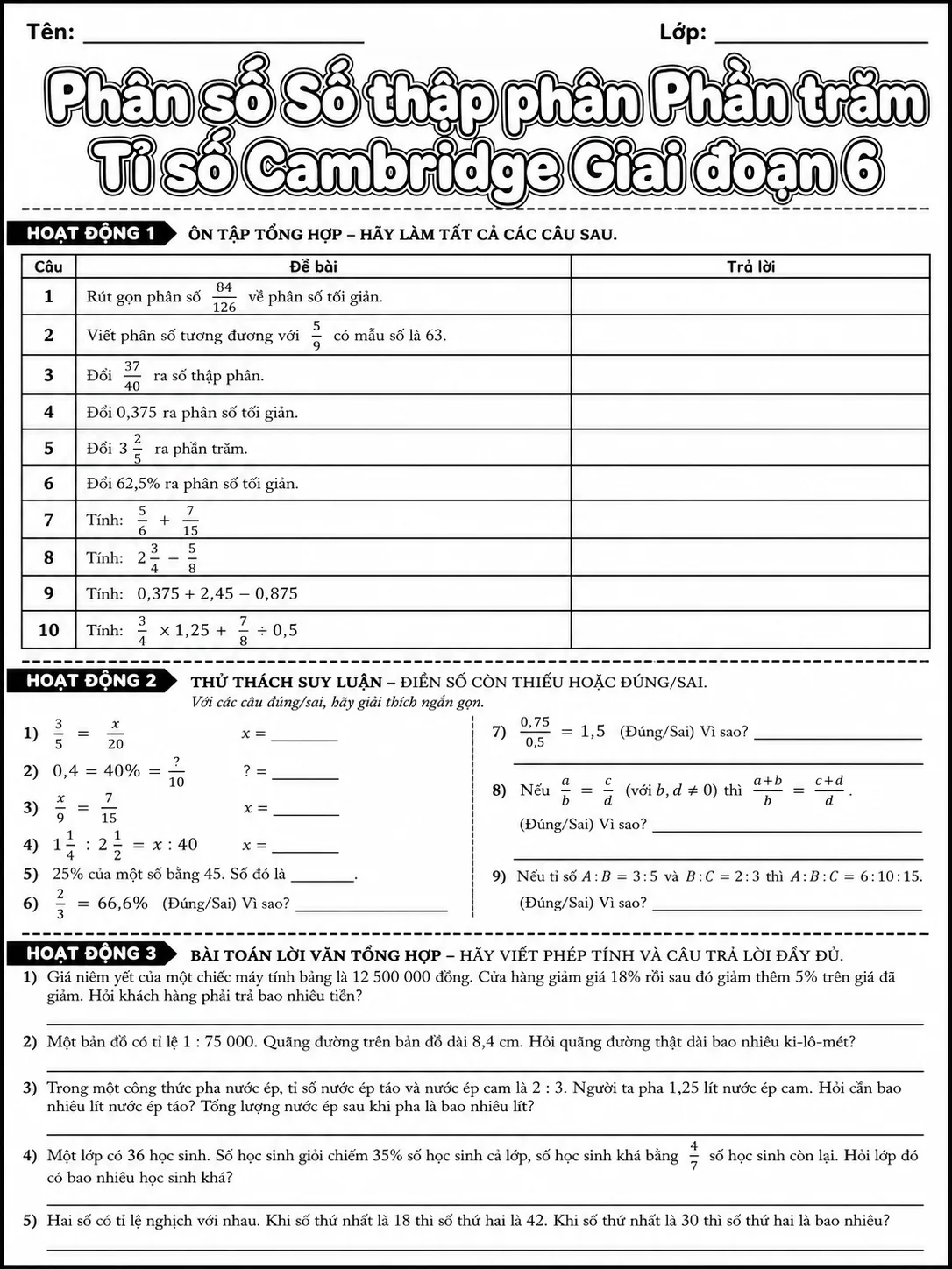 Phần trăm Cambridge Giai đoạn 1 - Gói bài tập 41 trang 10 bản xem trước bài tập Toán Cambridge tiếng Việt