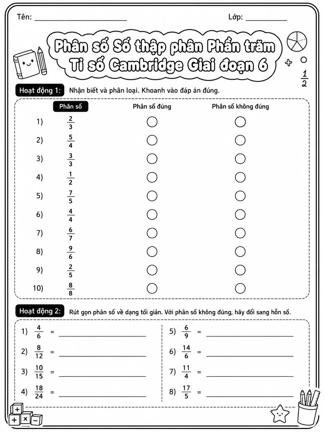 Phần trăm Cambridge Giai đoạn 2 - Gói bài tập 06 bản xem trước bài tập Toán Cambridge tiếng Việt trên KiwiBee