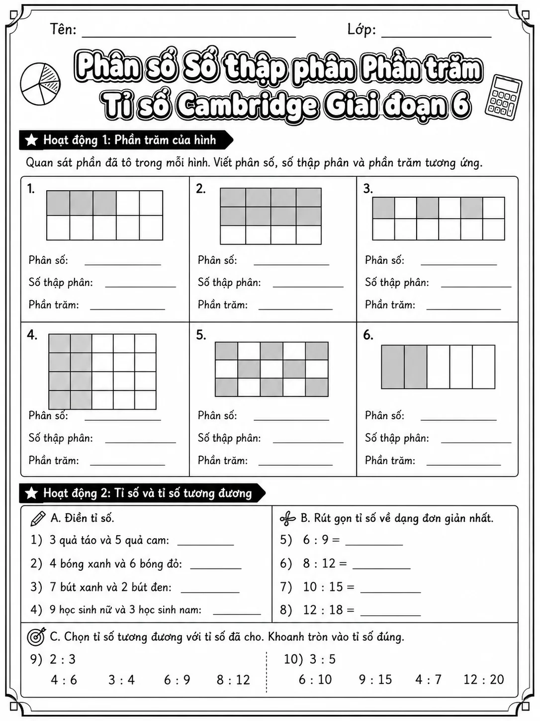 Phần trăm Cambridge Giai đoạn 2 - Gói bài tập 06 trang 3 bản xem trước bài tập Toán Cambridge tiếng Việt