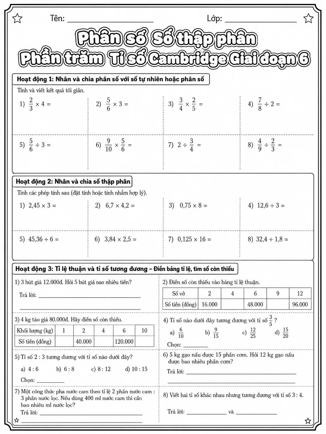 Phần trăm Cambridge Giai đoạn 2 - Gói bài tập 06 trang 6 bản xem trước bài tập Toán Cambridge tiếng Việt