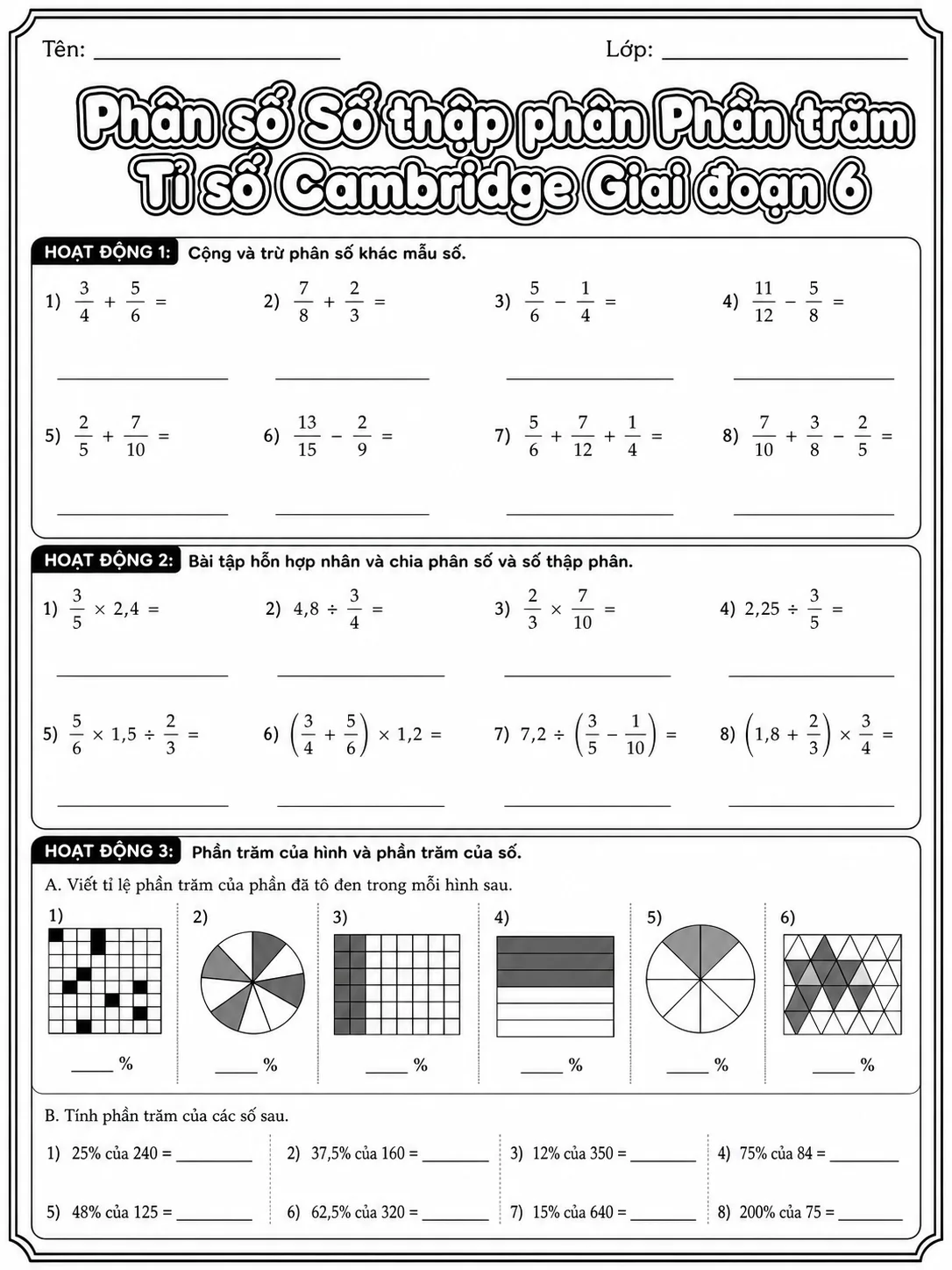 Phần trăm Cambridge Giai đoạn 2 - Gói bài tập 06 trang 8 bản xem trước bài tập Toán Cambridge tiếng Việt