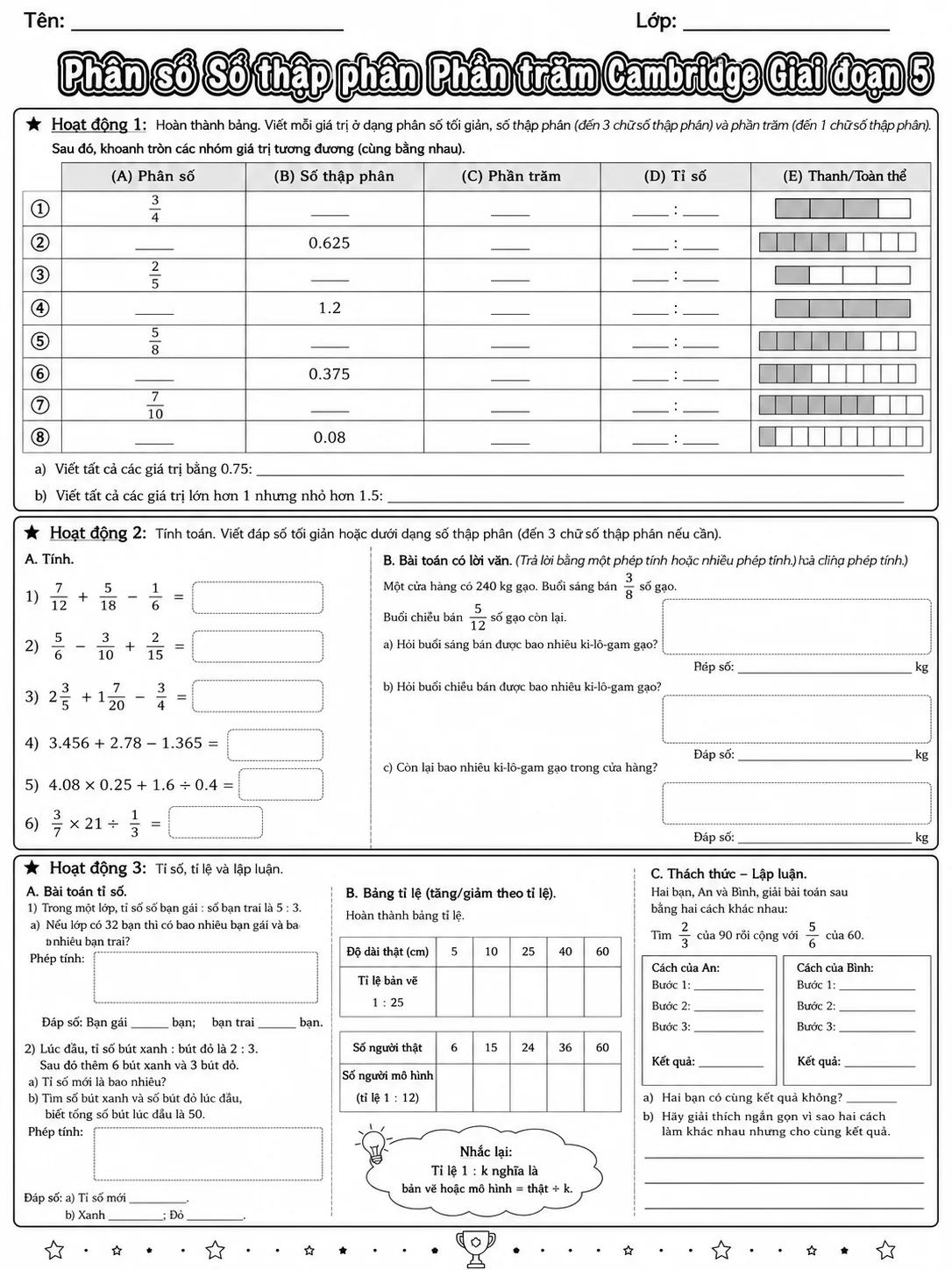 Phần trăm Cambridge Giai đoạn 5 - Gói bài tập 19 trang 10 bản xem trước bài tập Toán Cambridge tiếng Việt
