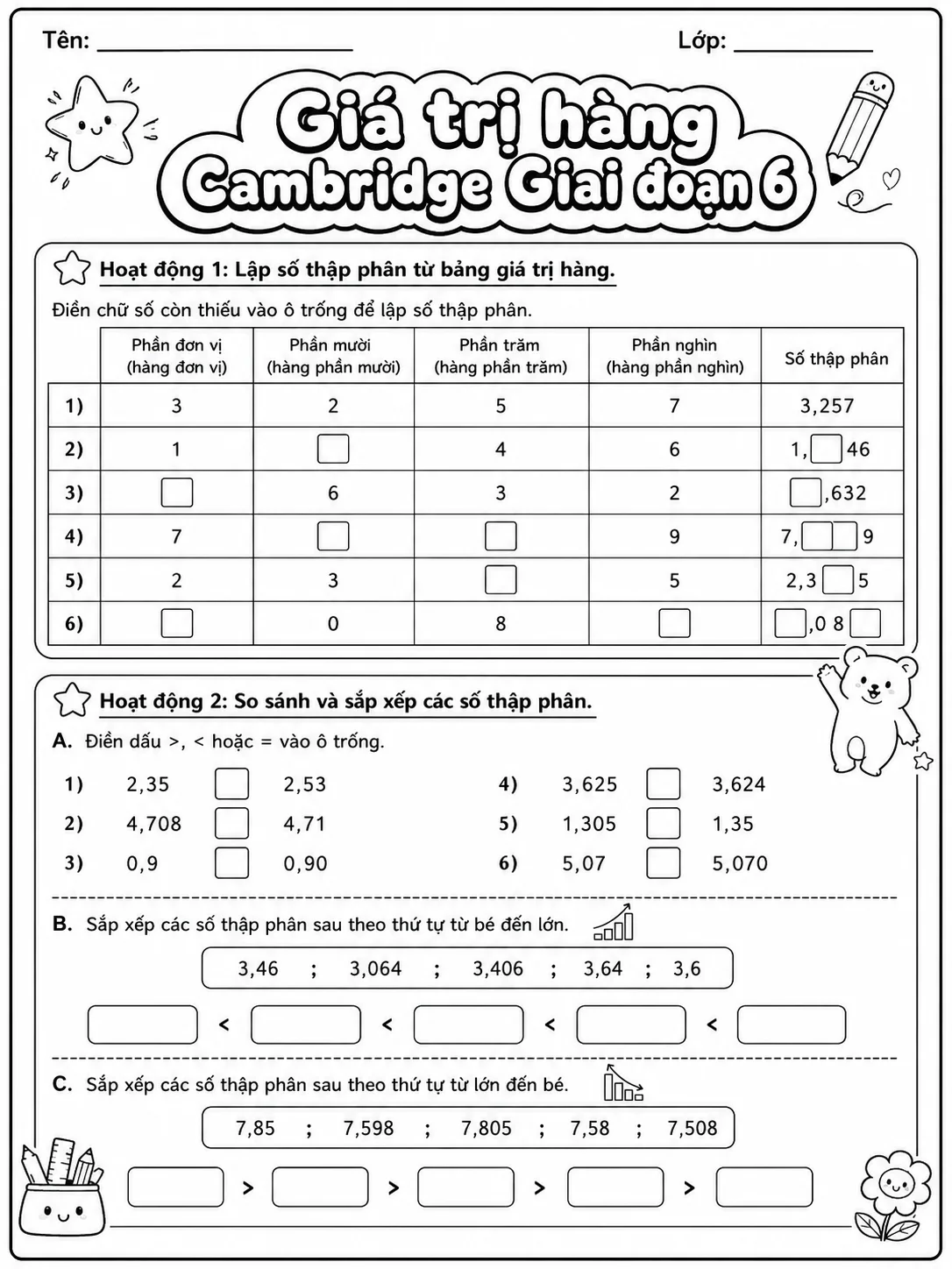Phần trăm Cambridge Giai đoạn 6 - Gói bài tập 54 trang 2 bản xem trước bài tập Toán Cambridge tiếng Việt