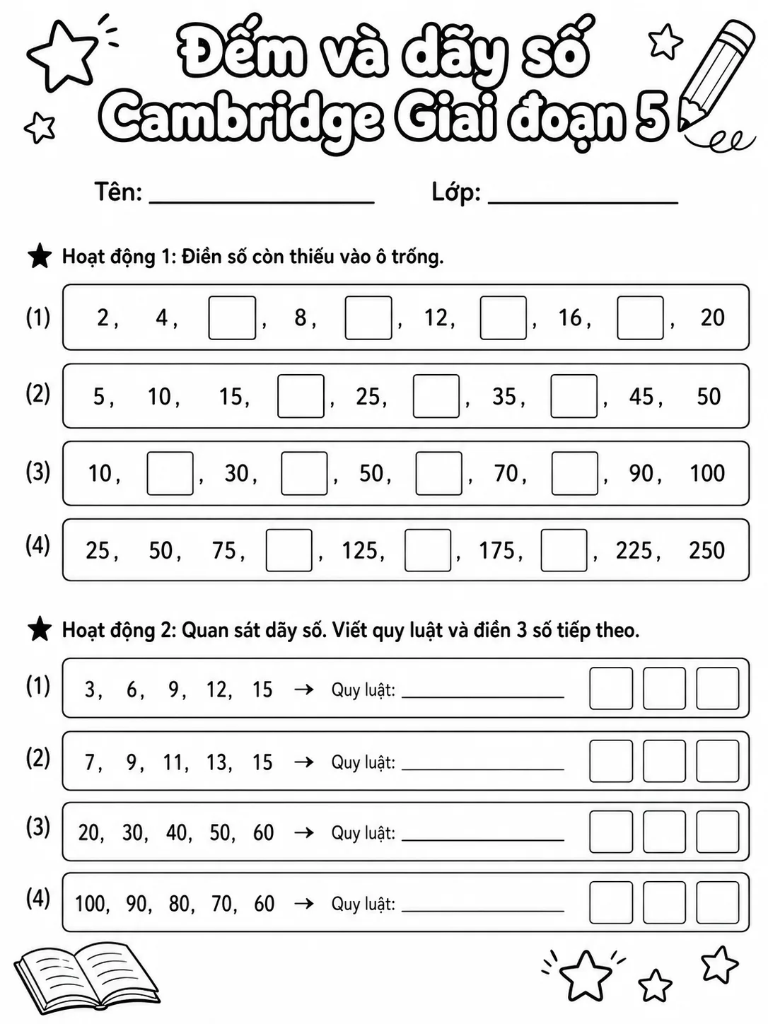 Phép cộng Cambridge Giai đoạn 1 - Gói bài tập 10 bản xem trước bài tập Toán Cambridge tiếng Việt trên KiwiBee