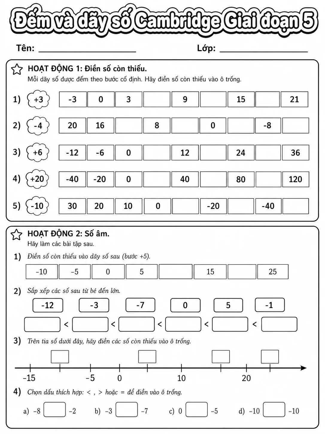 Phép cộng Cambridge Giai đoạn 1 - Gói bài tập 10 trang 2 bản xem trước bài tập Toán Cambridge tiếng Việt