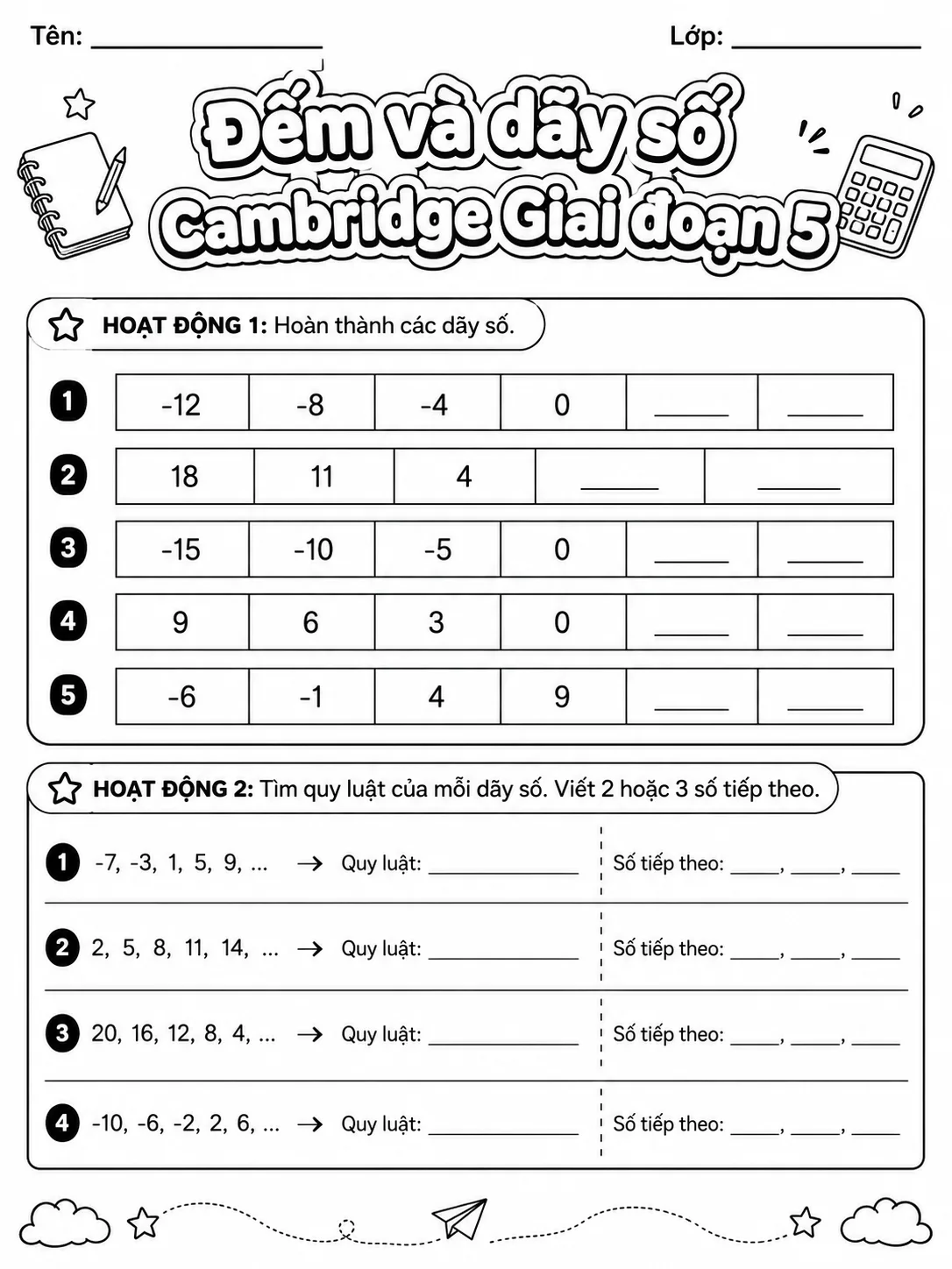Phép cộng Cambridge Giai đoạn 1 - Gói bài tập 10 trang 3 bản xem trước bài tập Toán Cambridge tiếng Việt
