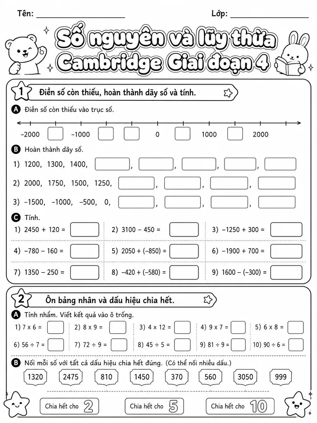 Phép cộng Cambridge Giai đoạn 1 - Gói bài tập 22 trang 2 bản xem trước bài tập Toán Cambridge tiếng Việt