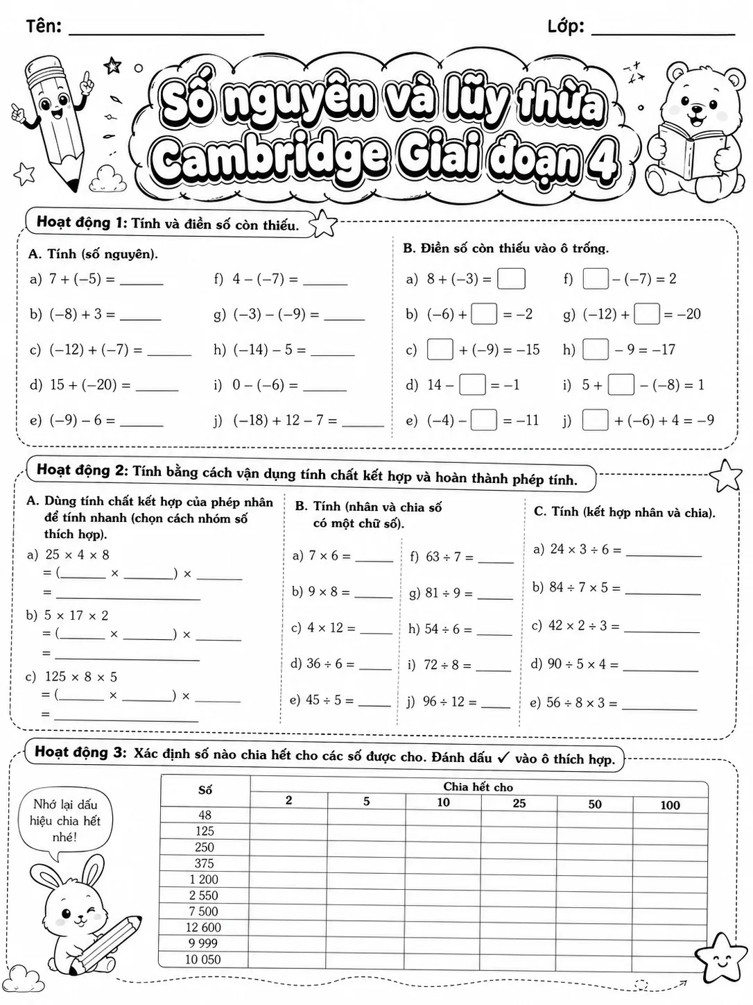 Phép cộng Cambridge Giai đoạn 1 - Gói bài tập 22 trang 6 bản xem trước bài tập Toán Cambridge tiếng Việt