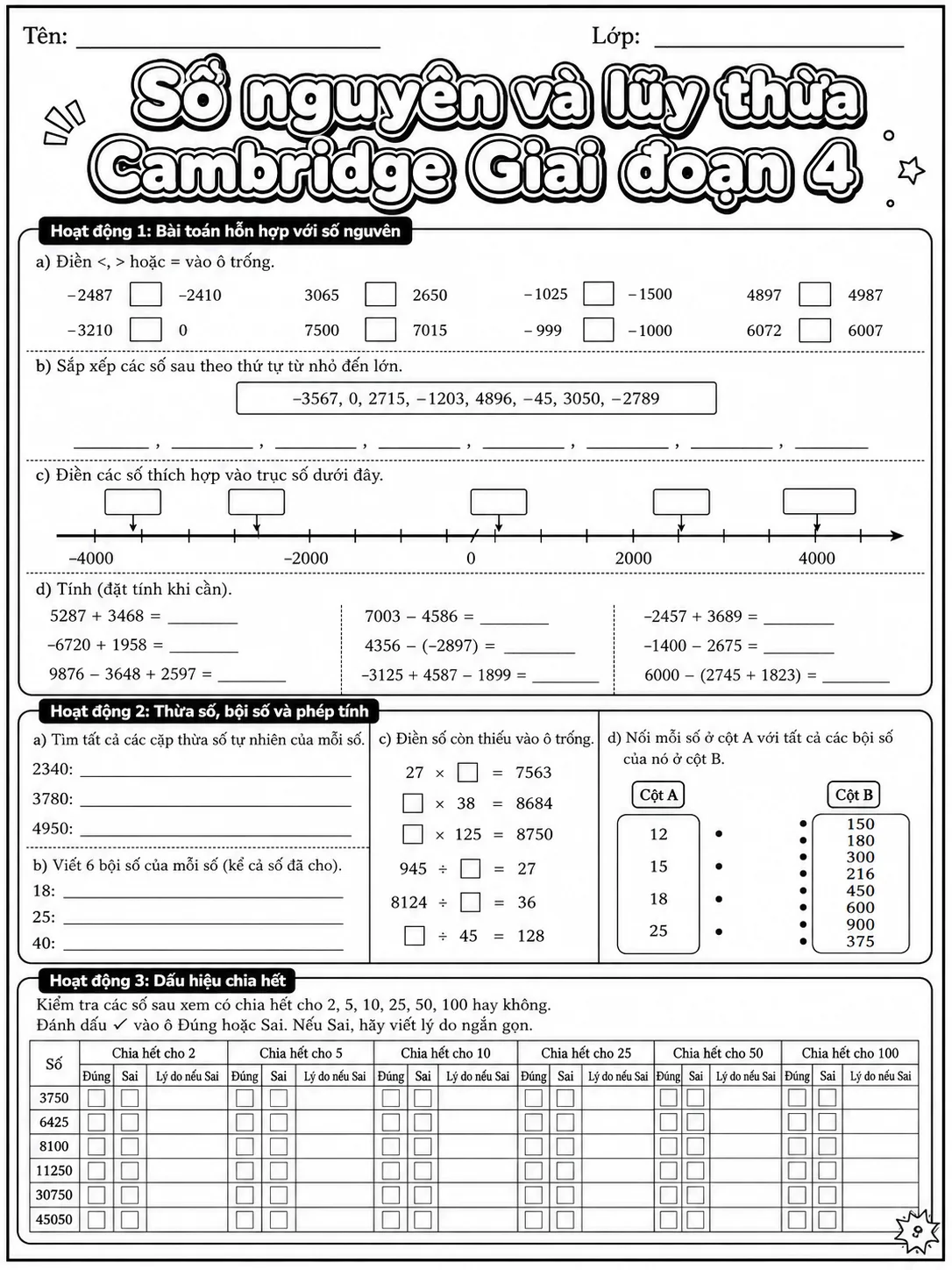 Phép cộng Cambridge Giai đoạn 1 - Gói bài tập 22 trang 7 bản xem trước bài tập Toán Cambridge tiếng Việt