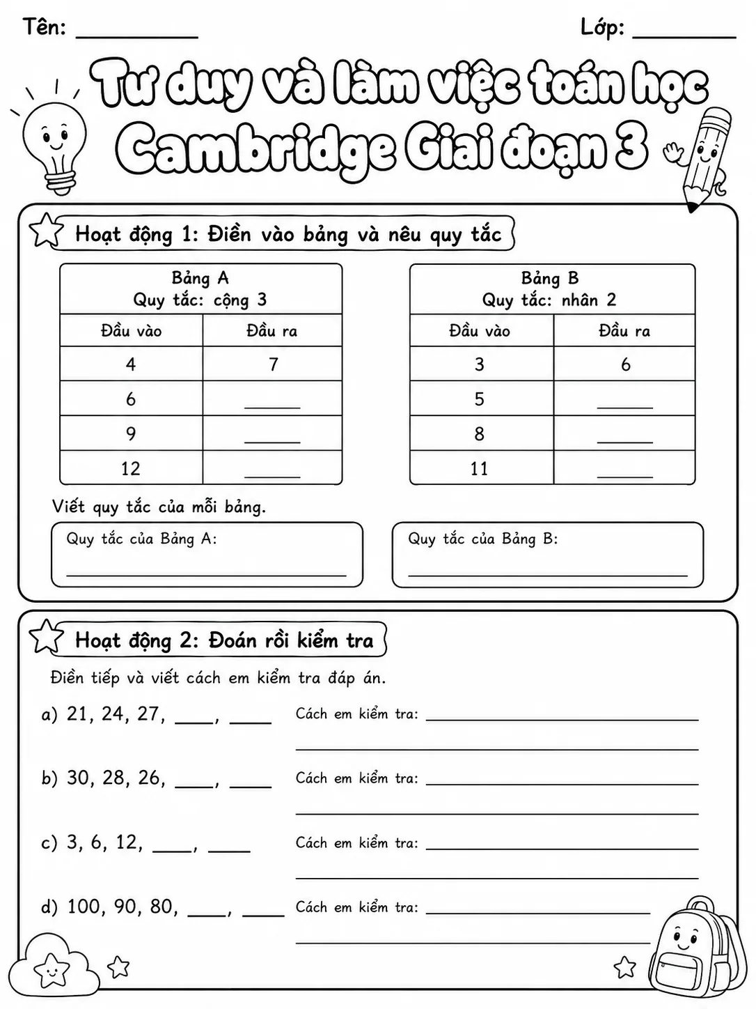 Phép cộng Cambridge Giai đoạn 1 - Gói bài tập 34 trang 2 bản xem trước bài tập Toán Cambridge tiếng Việt