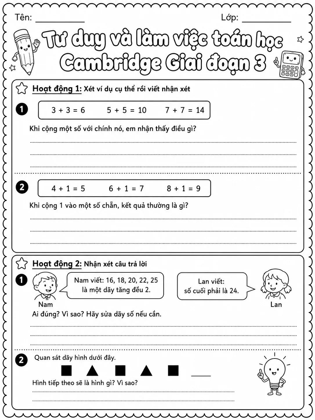 Phép cộng Cambridge Giai đoạn 1 - Gói bài tập 34 trang 3 bản xem trước bài tập Toán Cambridge tiếng Việt