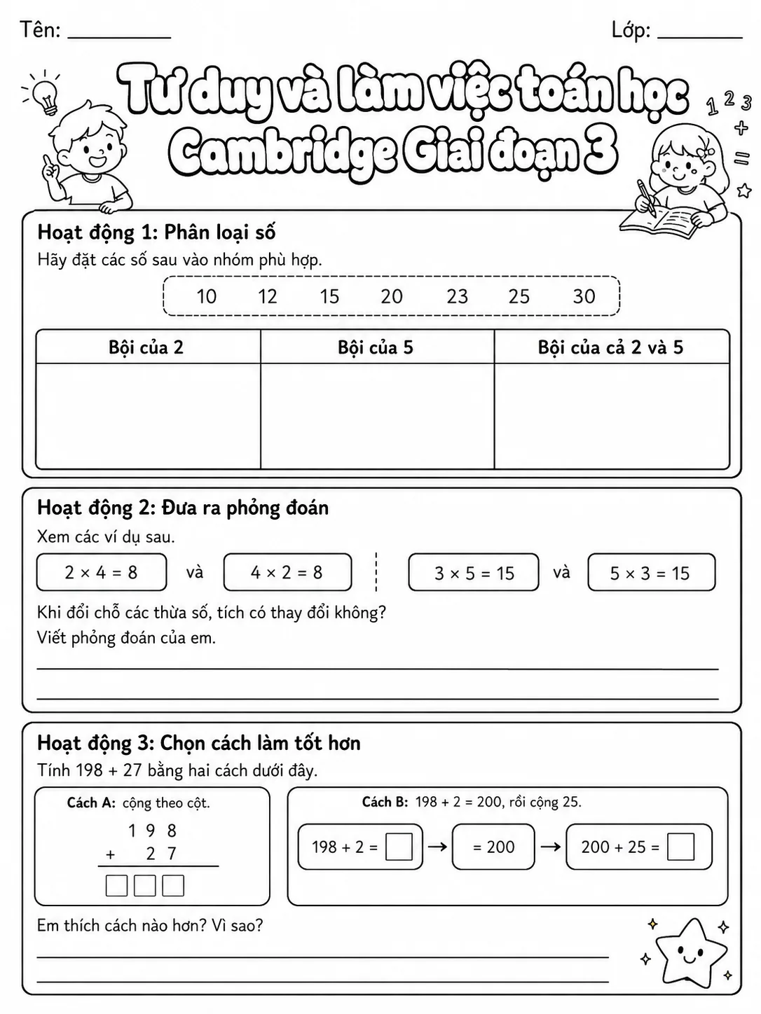 Phép cộng Cambridge Giai đoạn 1 - Gói bài tập 34 trang 5 bản xem trước bài tập Toán Cambridge tiếng Việt