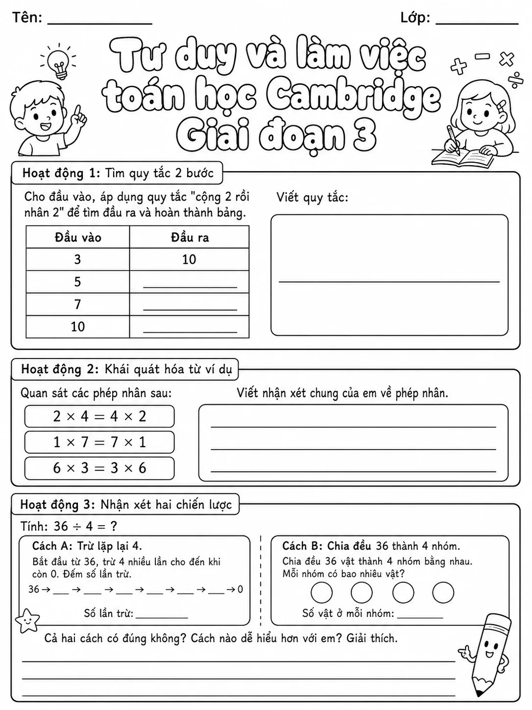 Phép cộng Cambridge Giai đoạn 1 - Gói bài tập 34 trang 6 bản xem trước bài tập Toán Cambridge tiếng Việt
