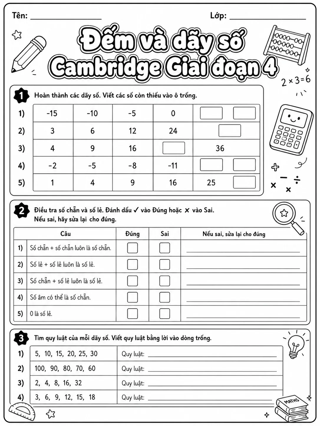 Phép cộng Cambridge Giai đoạn 4 - Gói bài tập 23 trang 6 bản xem trước bài tập Toán Cambridge tiếng Việt