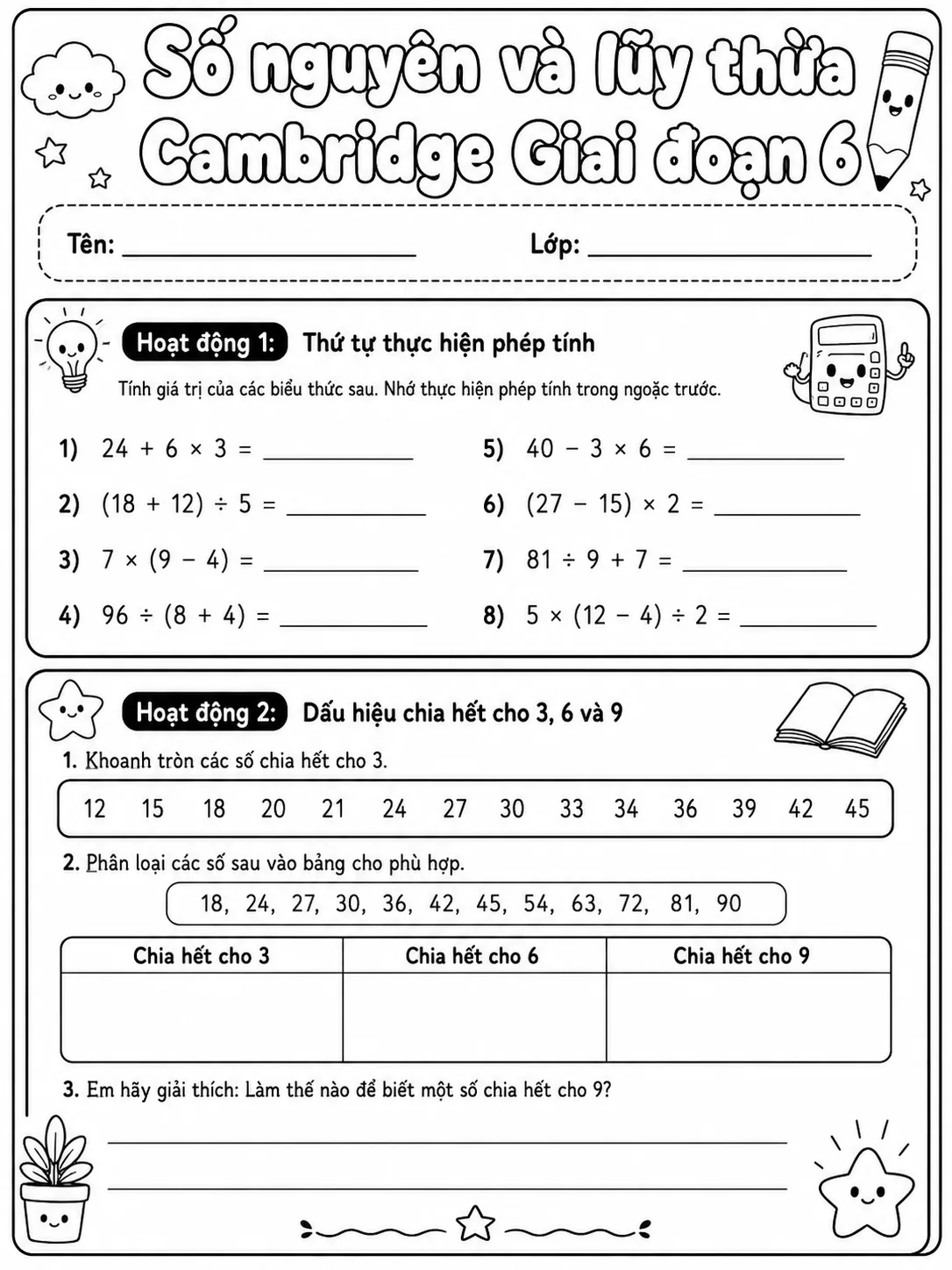 Phép trừ Cambridge Giai đoạn 1 - Gói bài tập 32 trang 3 bản xem trước bài tập Toán Cambridge tiếng Việt
