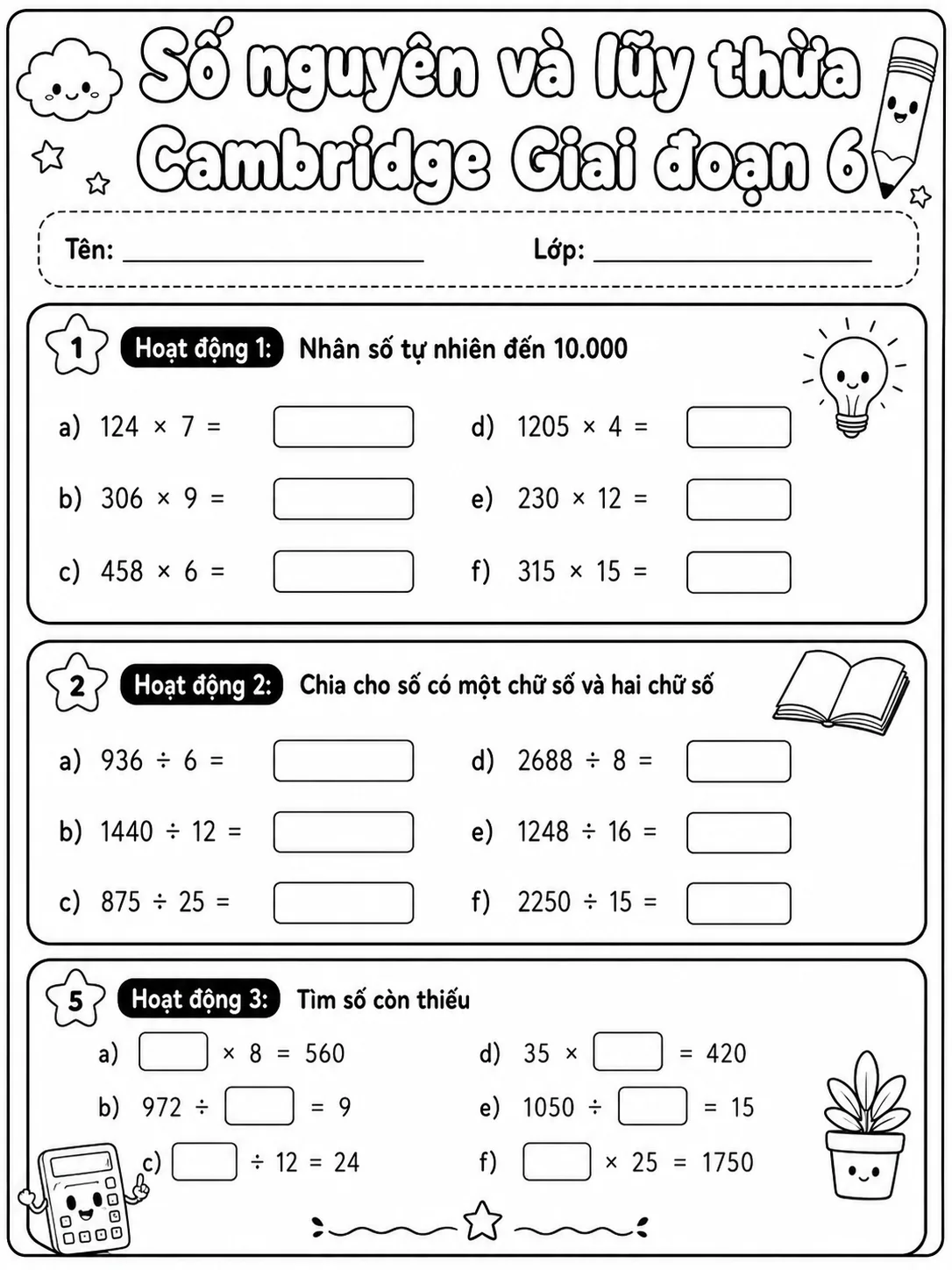 Phép trừ Cambridge Giai đoạn 1 - Gói bài tập 32 trang 5 bản xem trước bài tập Toán Cambridge tiếng Việt