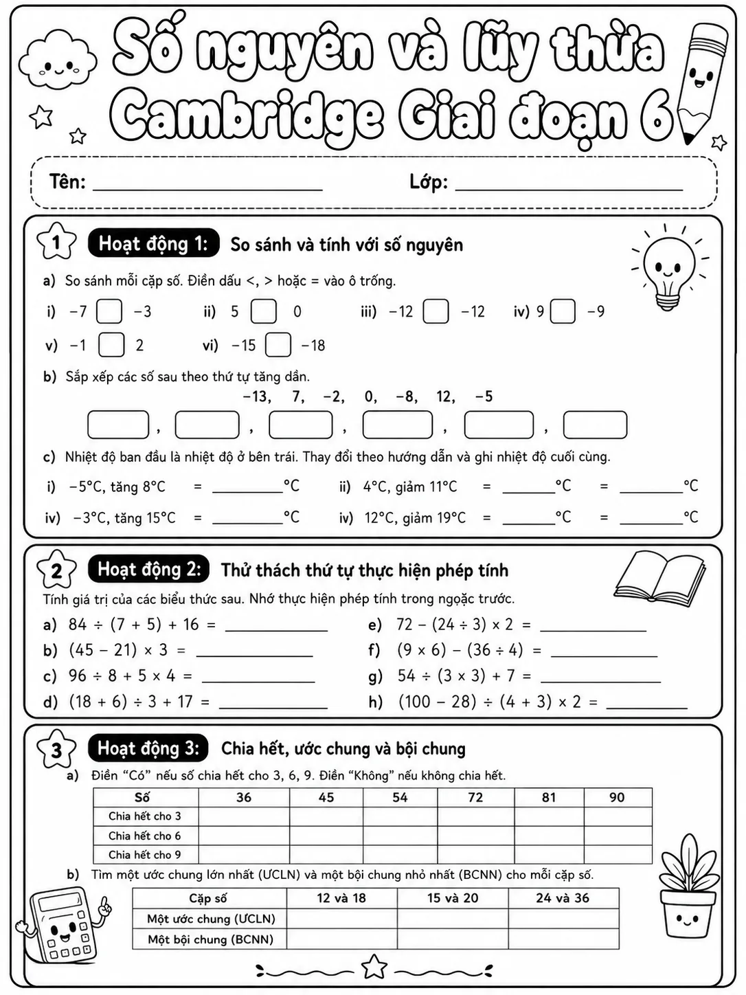 Phép trừ Cambridge Giai đoạn 1 - Gói bài tập 32 trang 8 bản xem trước bài tập Toán Cambridge tiếng Việt