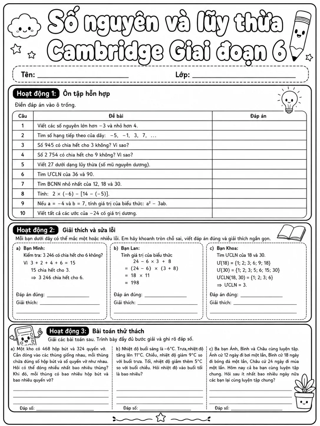 Phép trừ Cambridge Giai đoạn 1 - Gói bài tập 32 trang 10 bản xem trước bài tập Toán Cambridge tiếng Việt