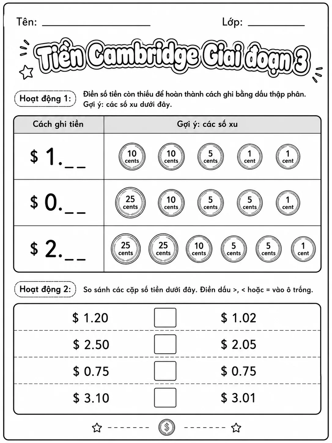 Số thập phân Cambridge Giai đoạn 3 - Gói bài tập 08 trang 2 bản xem trước bài tập Toán Cambridge tiếng Việt