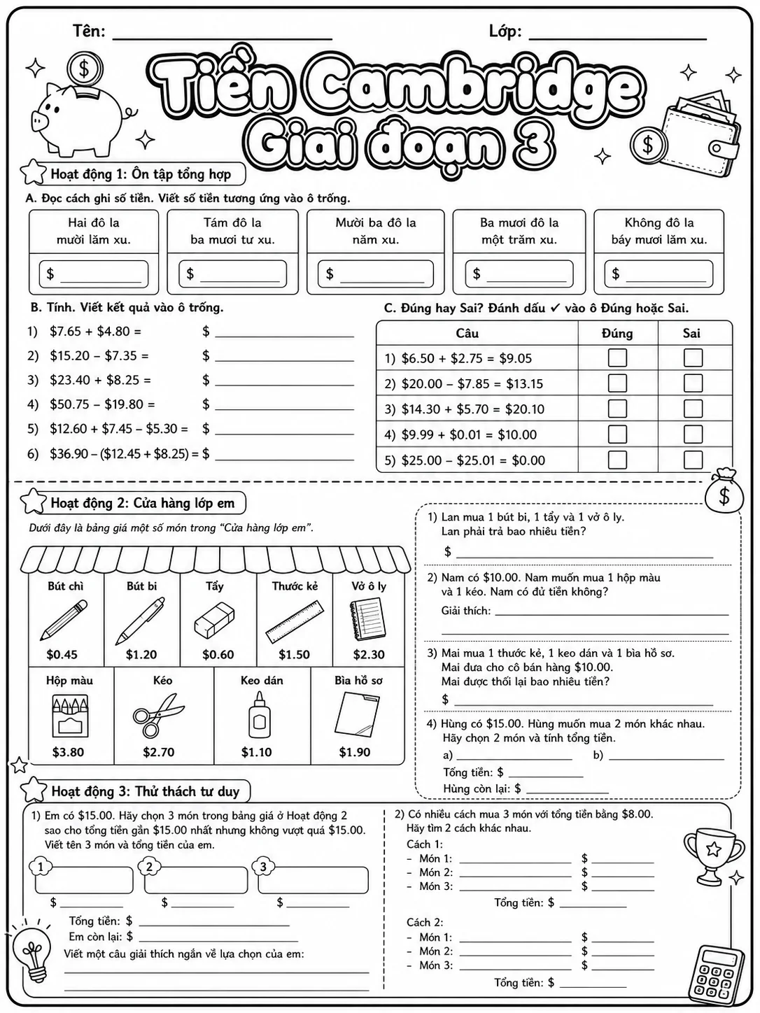Số thập phân Cambridge Giai đoạn 3 - Gói bài tập 08 trang 10 bản xem trước bài tập Toán Cambridge tiếng Việt