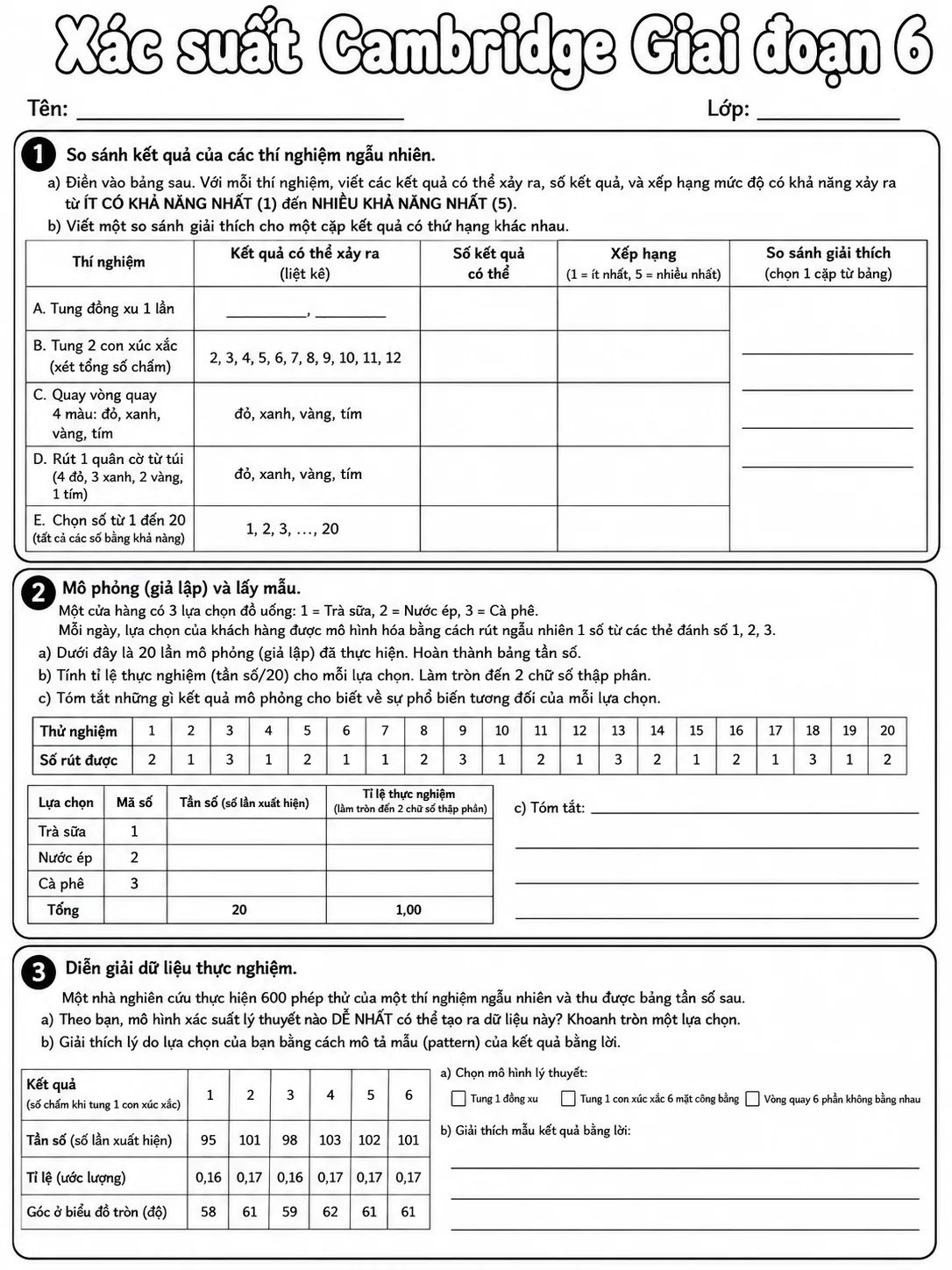 Xác suất Cambridge Giai đoạn 6 - Gói bài tập 13 trang 7 bản xem trước bài tập Toán Cambridge tiếng Việt