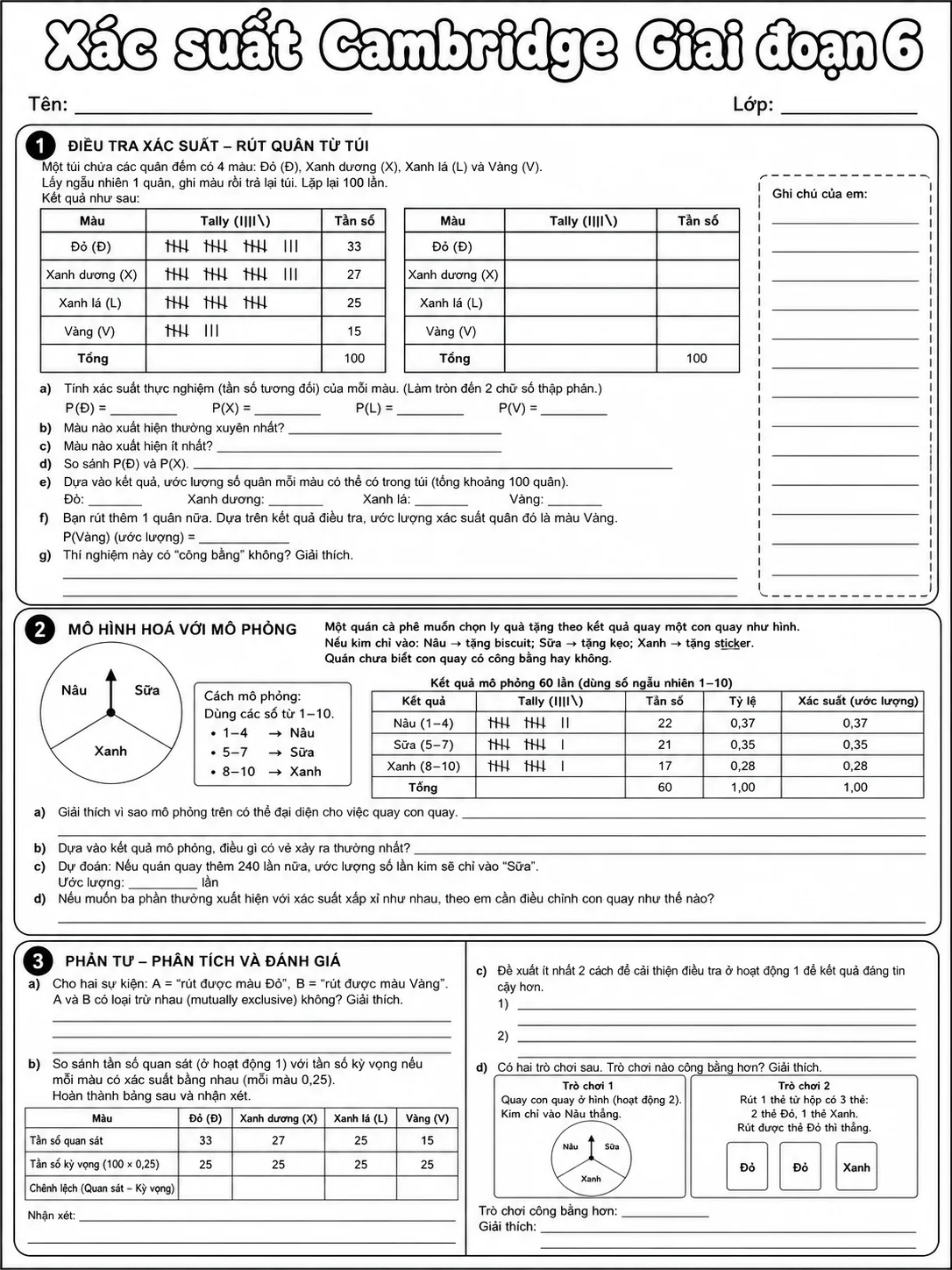 Xác suất Cambridge Giai đoạn 6 - Gói bài tập 13 trang 10 bản xem trước bài tập Toán Cambridge tiếng Việt